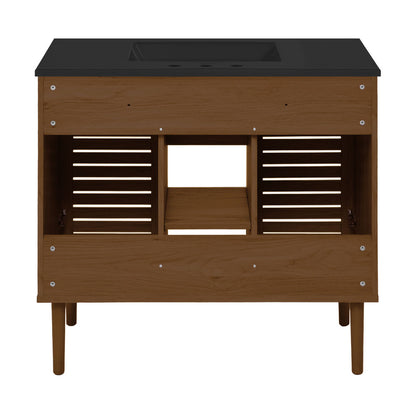 Bron 36" Freestanding Bathroom Vanity in Brown Oak with Black 3-Hole Widespread Sink Top