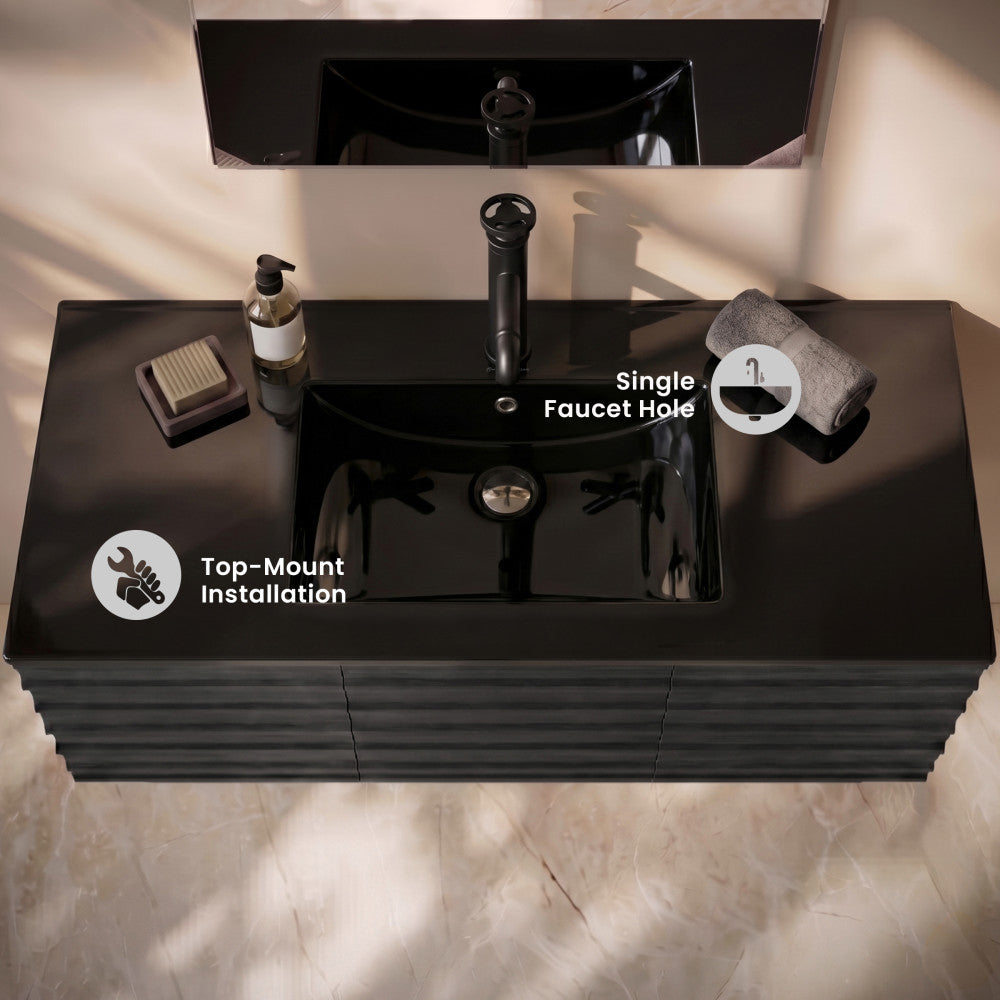 48" Vanity Sink Top in Glossy Black