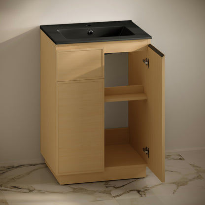 St. Tropez 24" Freestanding Bathroom Vanity in Natural Oak with Black Sink Top