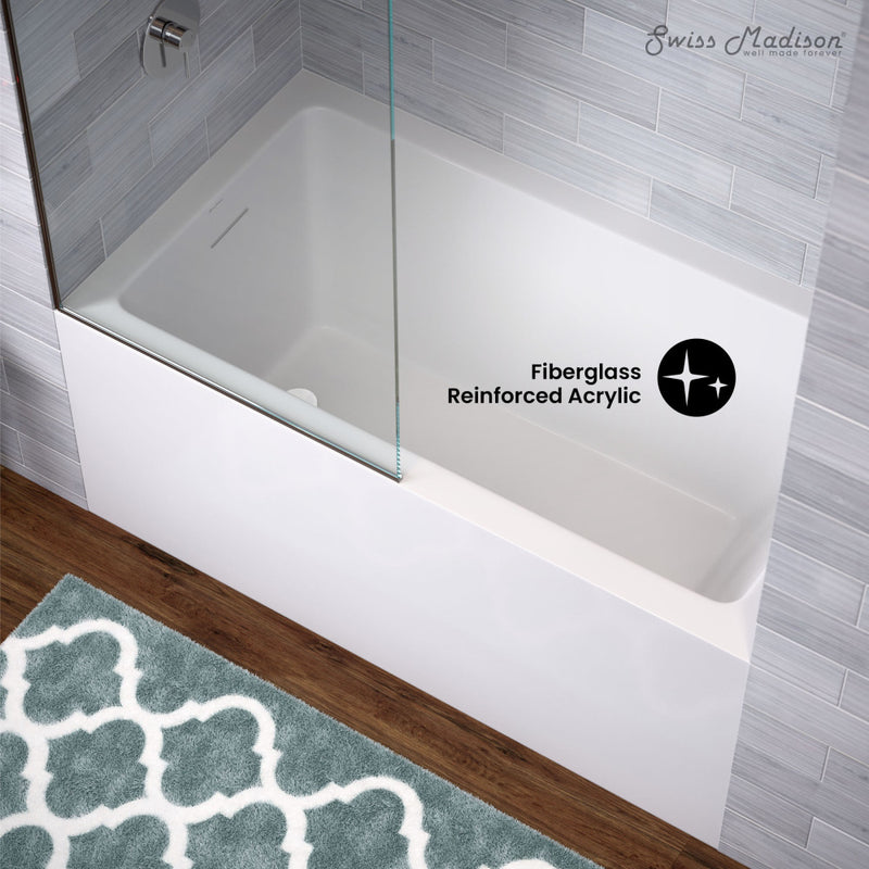 Voltaire 54 x 30 Skirted Left Drain Soaking Apron Bathtub in Glossy White with Integrated Overflow, Drain Included