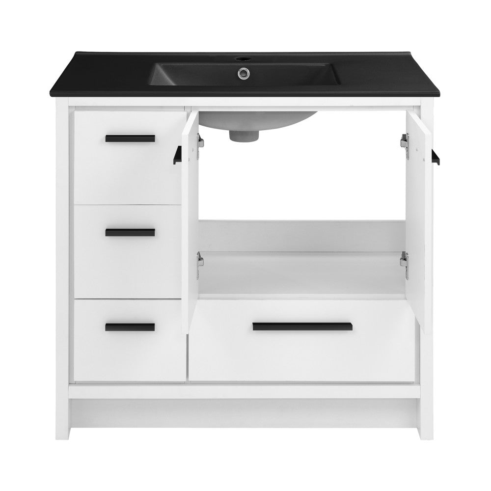 Virage 36 in. White Bathroom Vanity With Black Ceramic Sink Top