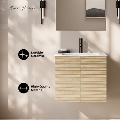 Cascade 24" Wall-Mounted Bathroom Vanity in Natural Oak with Sink Top