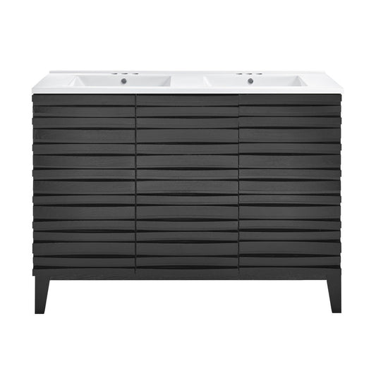 Cascade 48 in. Black Oak, Double Basin Bathroom Vanity With White, 3-Hole Centerset Ceramic Sink Top