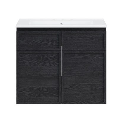 St. Tropez 24" Wall-Mounted Bathroom Vanity in Black Oak with 3-Hole Centerset Sink Top