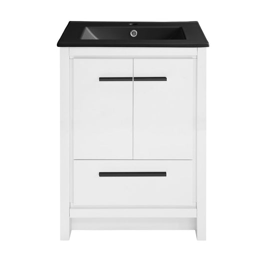 Virage 24 in. White Bathroom Vanity With Black Ceramic Sink Top