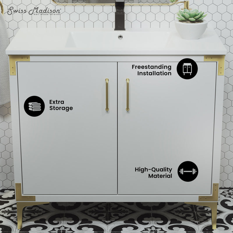 Voltaire 36" Freestanding Bathroom Vanity in White with Sink Top