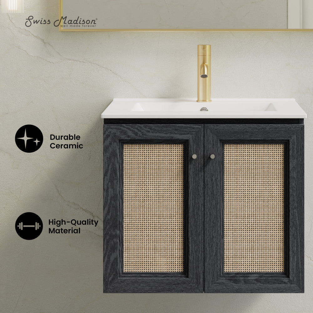 Classe 24" Wall-Mounted Bathroom Vanity in Black Oak with Single Faucet Hole Vanity Top