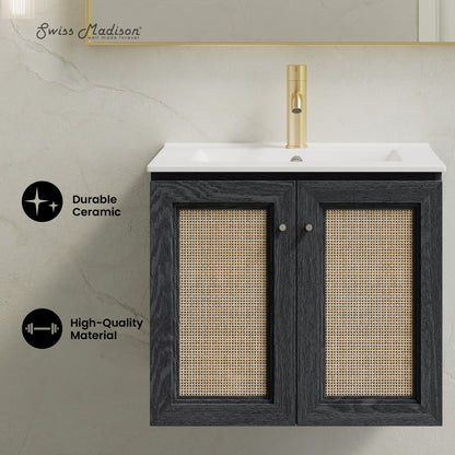 Classe 24" Wall-Mounted Bathroom Vanity in Black Oak with Single Faucet Hole Vanity Top