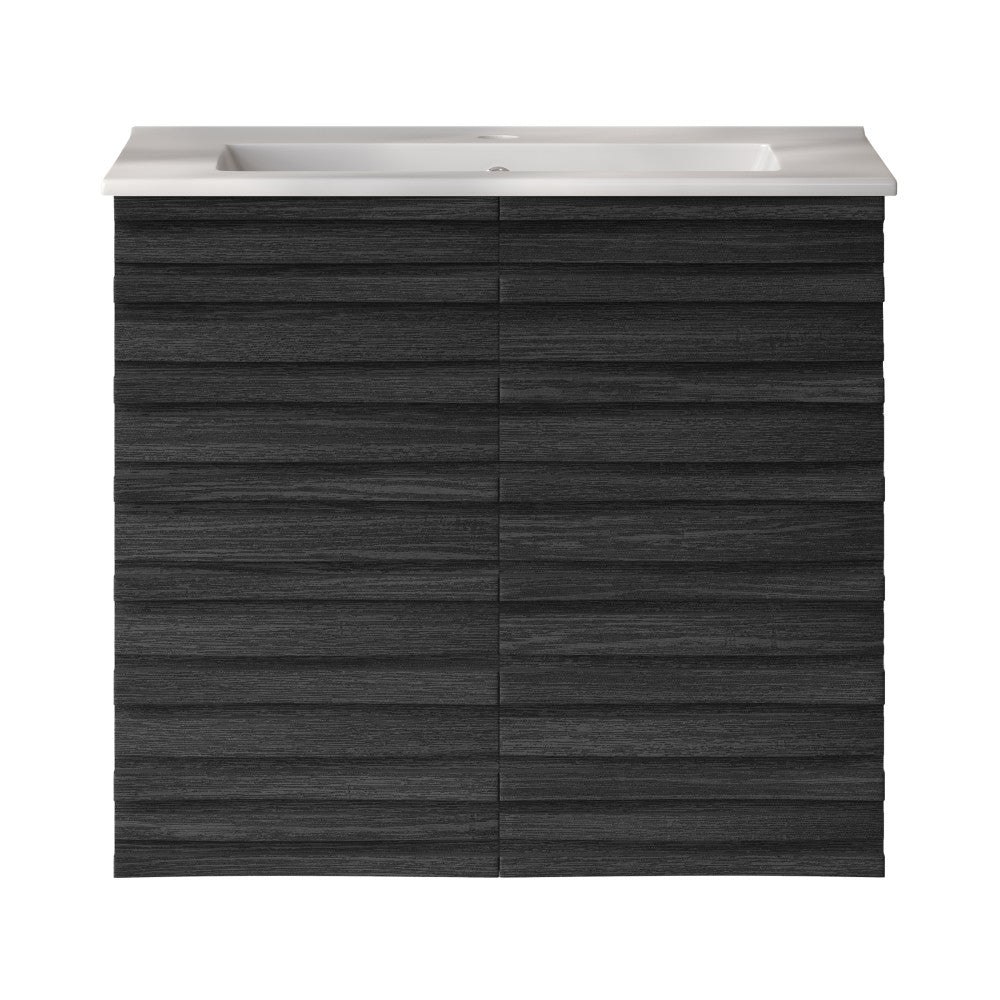 Cascade 24" Wall-Mounted Bathroom Vanity in Black Oak with Sink Top