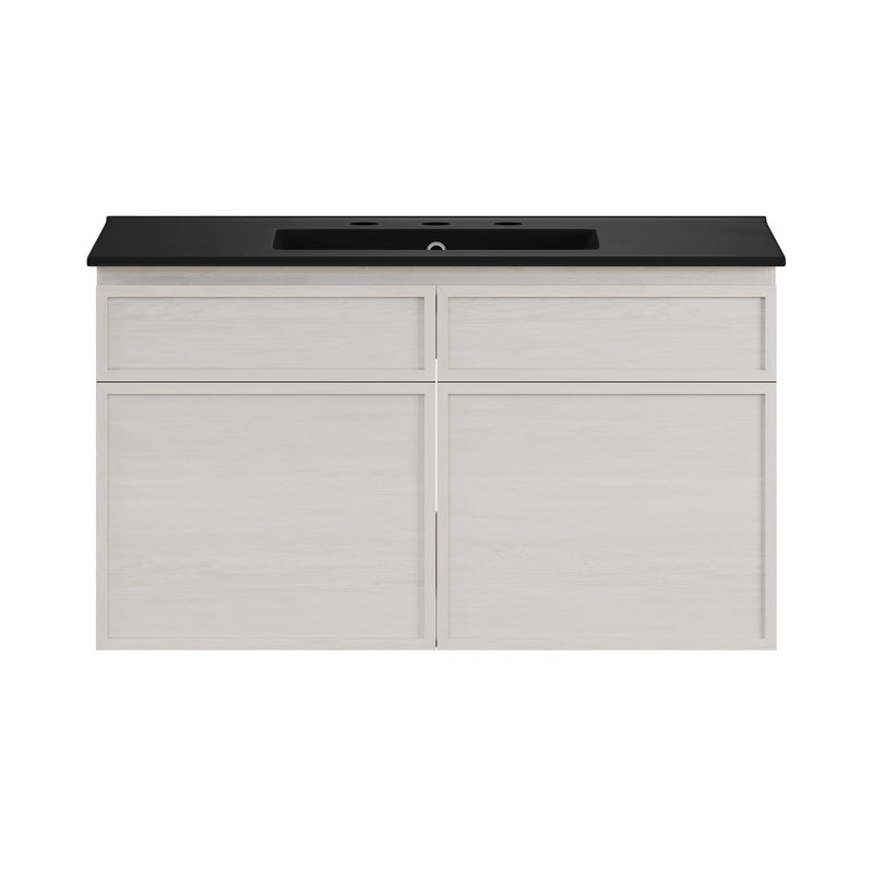 St. Tropez 36" Wall-Mounted Bathroom Vanity in White Oak with Black 3-Hole Widespread Sink Top