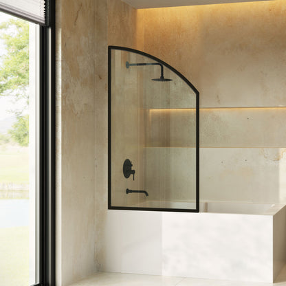 Demi 34 x 58 Framed Fixed 3/8 in. (10mm) Clear Tempered Glass Tub Door with Black Matte Frame