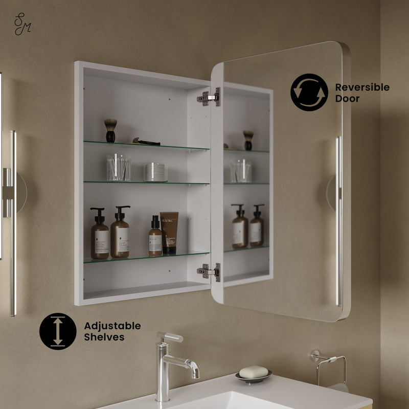 Pierre 20 x 30 Rectangle Recessed/Wall Mount Medicine Cabinet with Mirror in Polished Chrome