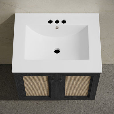 Classe 24" Wall-Mounted Bathroom Vanity in Black Oak with Centerset Faucet Holes Vanity Top