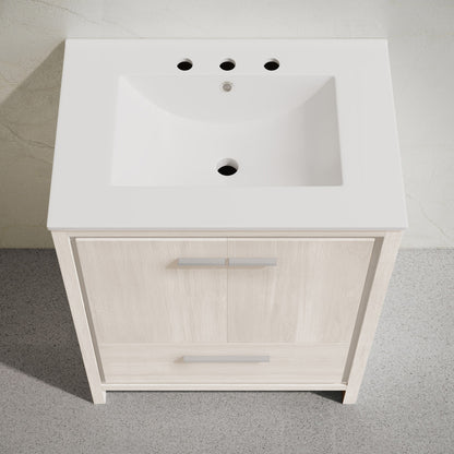 Virage 30" Freestanding Bathroom Vanity in White Oak with Widespread Sink Top