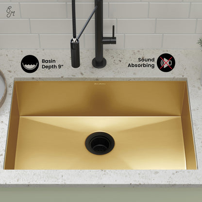 Rivage 23 x 18 Stainless Steel, Single Basin, Undermount Kitchen Sink, Gold