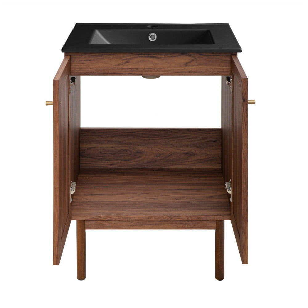 Classe 24" Freestanding Bathroom Vanity in Brown Oak with Black Sink Top