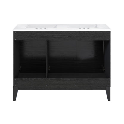 Cascade 48 in. Black Oak, Double Basin Bathroom Vanity With White, 3-Hole Centerset Ceramic Sink Top