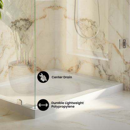 Carlton Marquette 36 x 60 Single or Double-Threshold Shower Pan Base with Center Drain and Removable Flange in Glossy White