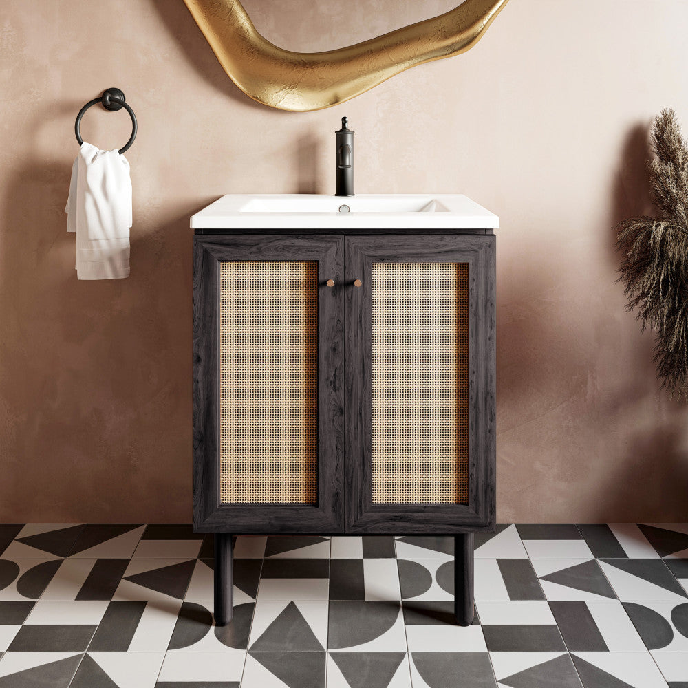 Classe 24" Freestanding Bathroom Vanity in Black Oak with Sink Top