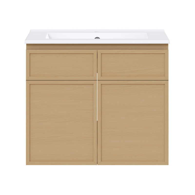 St. Tropez 24" Wall-Mounted Bathroom Vanity in Natural Oak with Sink Top