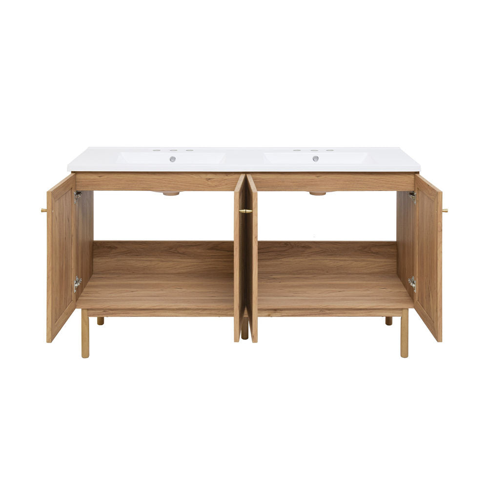 Classe 60" Freestanding Bathroom Vanity in Golden Oak with 3-Hole Widespread Double Basin Sink Top