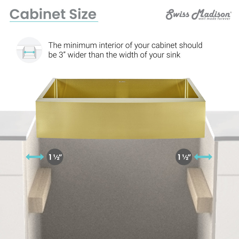 Rivage 33 x 21 Stainless Steel, Single Basin, Farmhouse Kitchen Sink with Apron in Gold