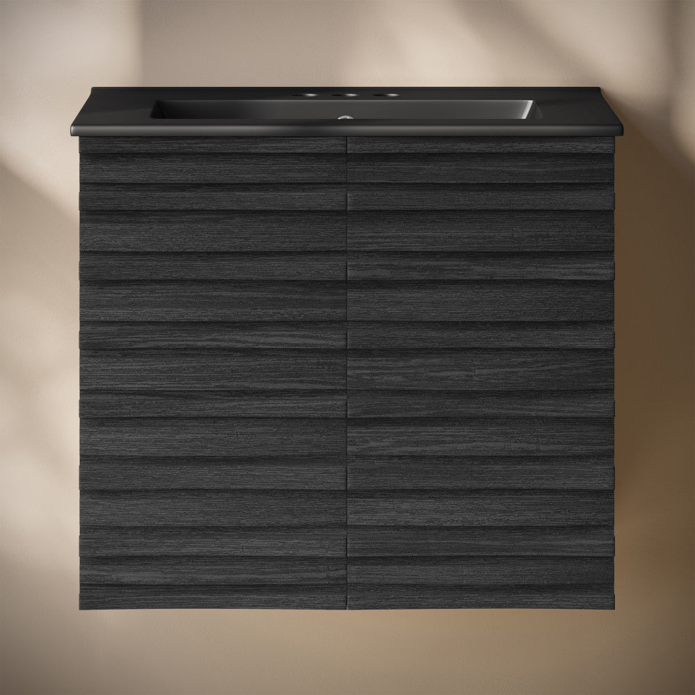 Cascade 24" Wall-Mounted Bathroom Vanity in Black Oak with Black 3-Hole Centerset Sink Top