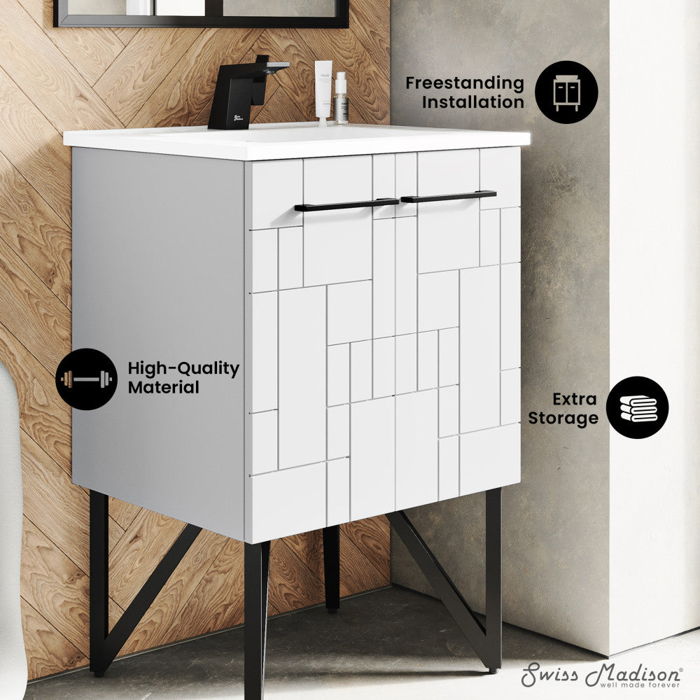 Annecy 24" Freestanding Bathroom Vanity in Mondrian White with Sink Top