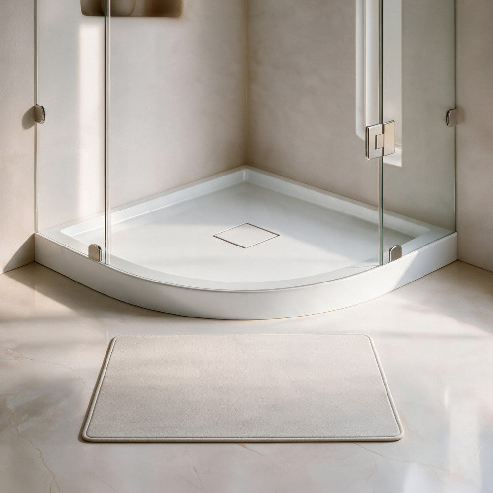 Marquette 32" x 32" Round Corner Double-Threshold Shower Pan Base with Center Drain in Glossy White