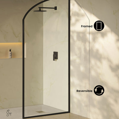 Demi 34 x 76 Framed Fixed 3/8 in. (10mm) Clear Tempered Glass Shower Door with Black Matte Frame