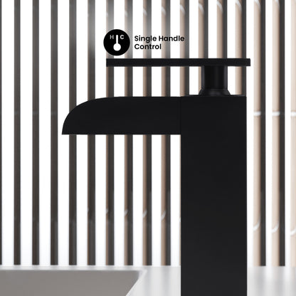 Concorde Single Hole, Single-Handle, Waterfall Bathroom Faucet in Matte Black