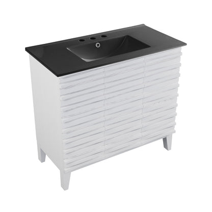Cascade 36 in. White Oak Bathroom Vanity With Black, 3-Hole Ceramic Sink Top