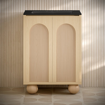 Plaisir II 24" Freestanding Bathroom Vanity in Natural Oak with Black 3-Hole Centerset Sink Top