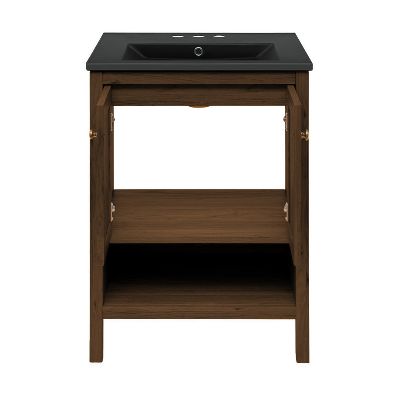 Chateau 24" Freestanding Bathroom Vanity in Brown Oak with Black 3-Hole Centerset Sink Top