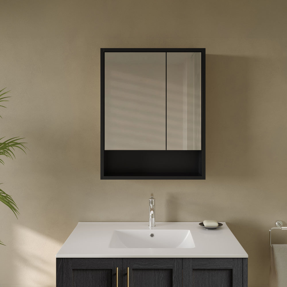 Delice 24 x 30 Rectangular Wall Mount Medicine Cabinet in Black with Open Shelf