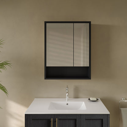 Delice 24 x 30 Rectangular Wall Mount Medicine Cabinet in Black with Open Shelf