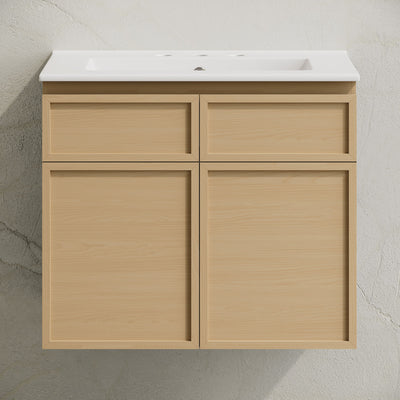 St. Tropez 24" Wall-Mounted Bathroom Vanity in Natural Oak with 3-Hole Widespread Sink Top