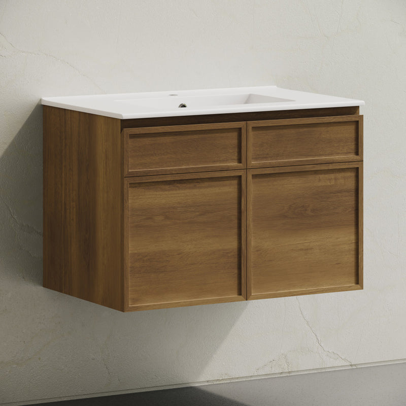 St. Tropez 30" Wall-Mounted Bathroom Vanity in Brown Oak with Sink Top