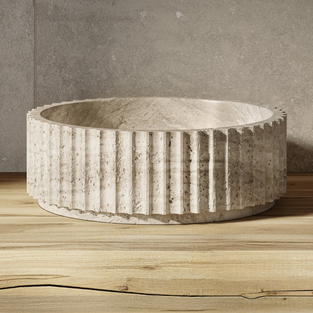 Lafayette 17" Natural Marble Round Vessel Sink in Polished Travertine