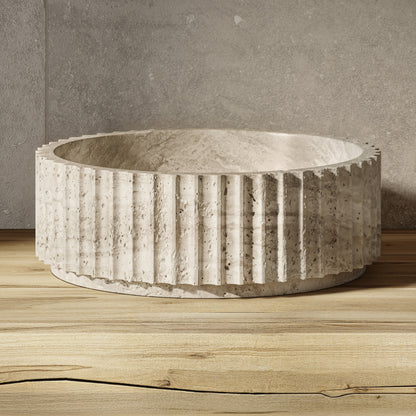Lafayette 17" Natural Marble Round Vessel Sink in Polished Travertine