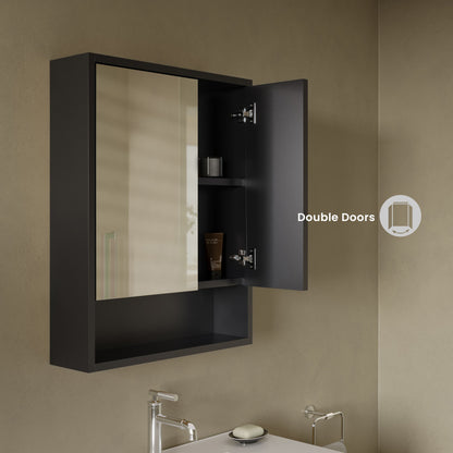 Delice 24 x 30 Rectangular Wall Mount Medicine Cabinet in Black with Open Shelf