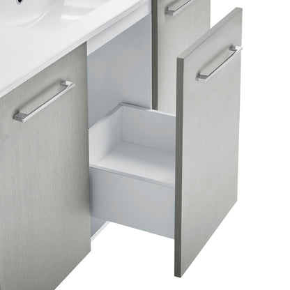 48-inch freestanding gray bathroom vanity with single sink, soft-close doors, and modern handles.