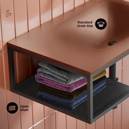Lisse 24" Rectangle Concrete Wall-Mount Bathroom Sink in Terracotta with Matte Black Frame