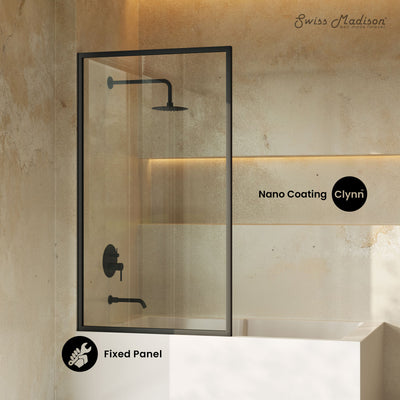 Pierre 34 x 58 Framed Fixed 3/8 in. (10mm) Clear Tempered Glass Tub Door with Black Matte Frame