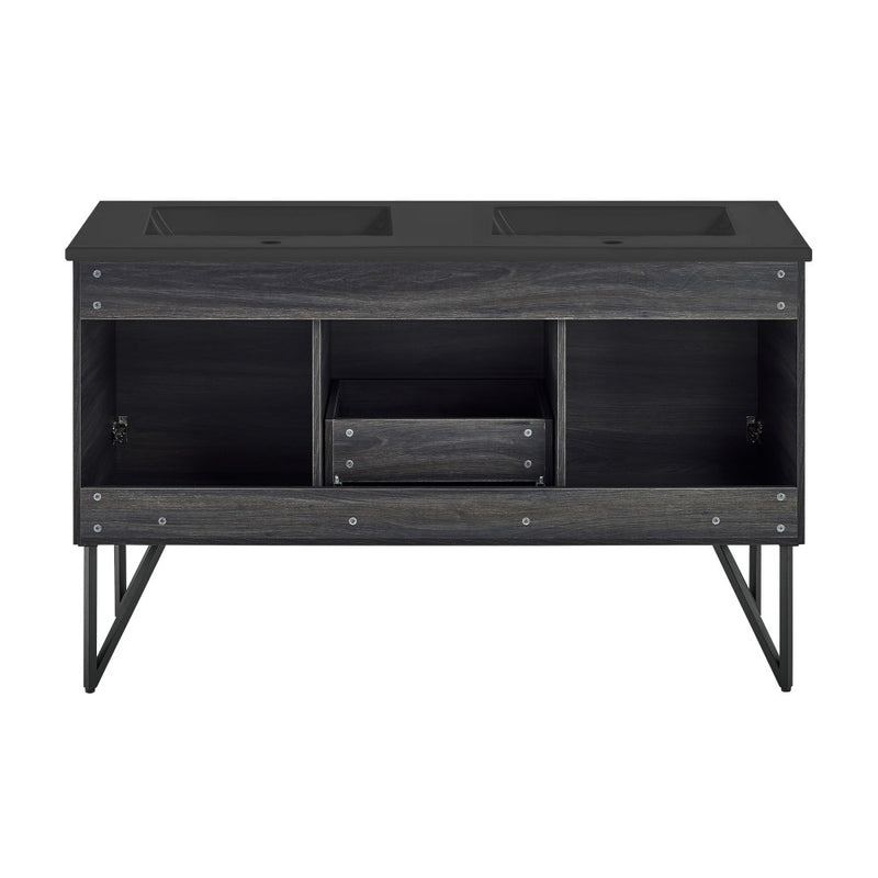 Annecy 60 in. Black Walnut, Double Basin Bathroom Vanity With Black Artificial Stone Sink Top