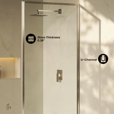 Pierre 34 x 76 Framed Fixed 3/8 in. (10mm) Clear Tempered Glass Shower Door with Nickel Brushed Frame
