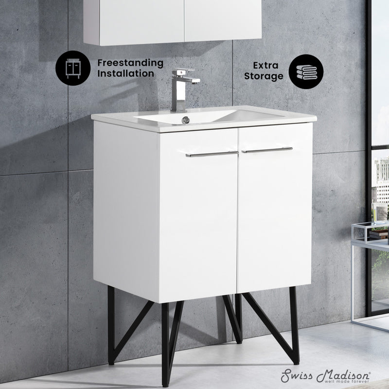 Annecy 24" Freestanding Bathroom Vanity in White with Sink Top