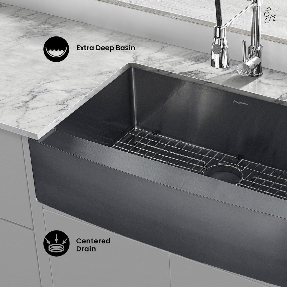 Rivage 33 x 21 Stainless Steel, Single Basin, Farmhouse Kitchen Sink with Apron in Black