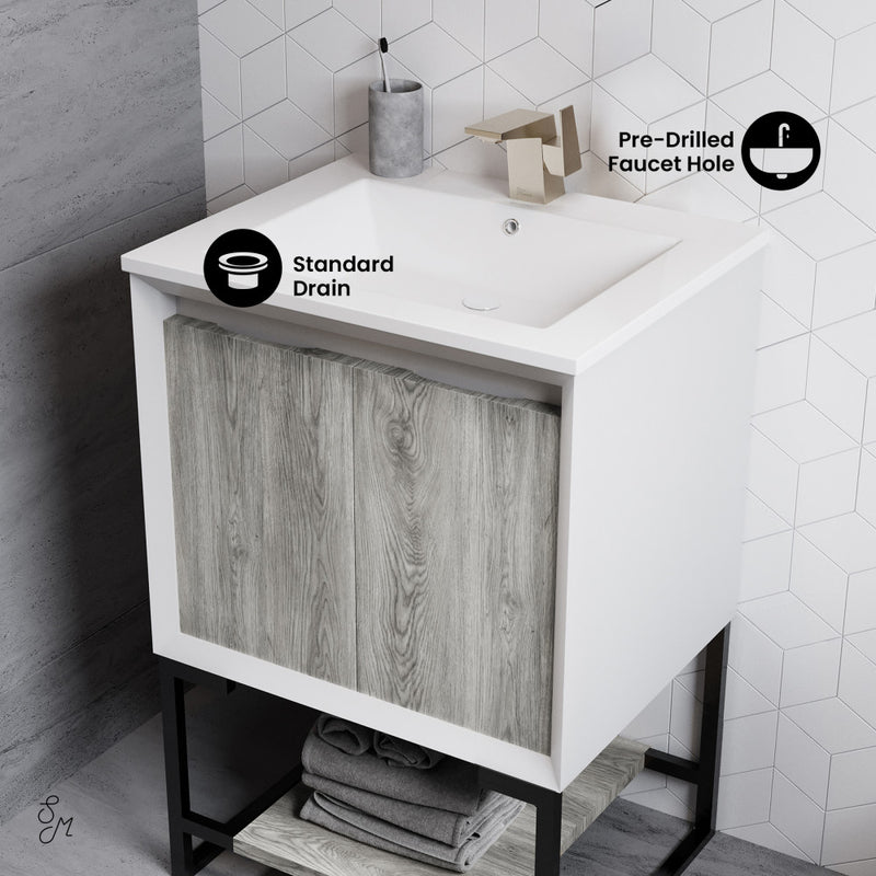 Marseille 24 Single, Two Doors, Open Shelf Bathroom Vanity