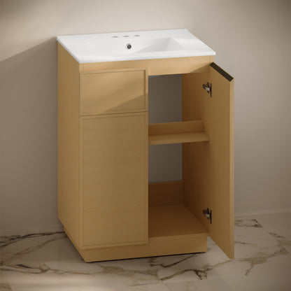 St. Tropez 24" Freestanding Bathroom Vanity in Natural Oak with 3-Hole Centerset Sink Top